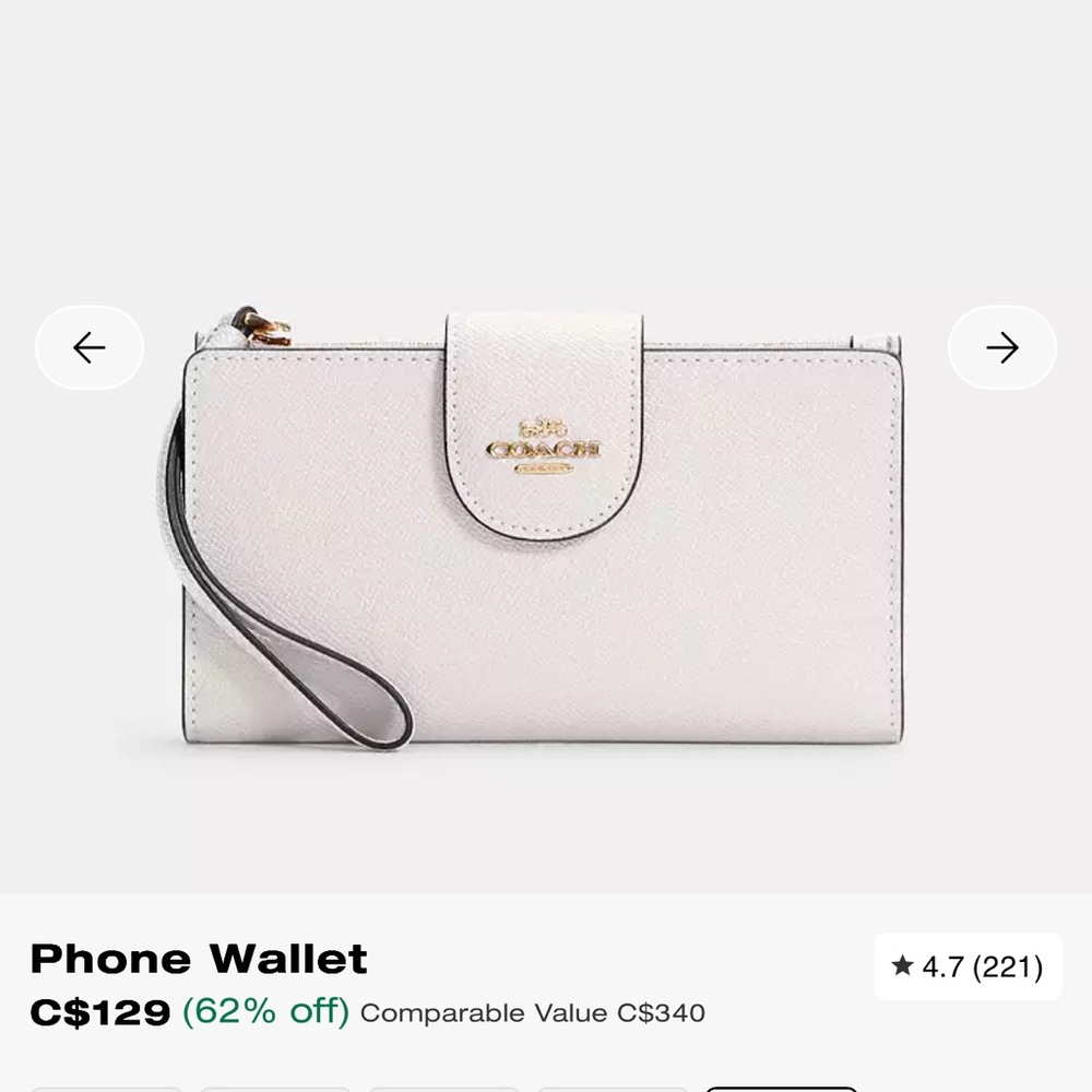 COACH white phone wallet with brown interior